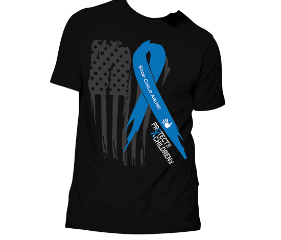 Picture of Child Abuse Awareness T Shirt - US Flag and Stop Child Abuse Ribbon - Men's