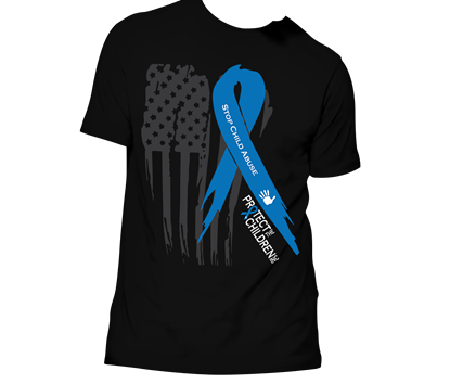 Picture of Child Abuse Awareness T Shirt - US Flag and Stop Child Abuse Ribbon - Women's
